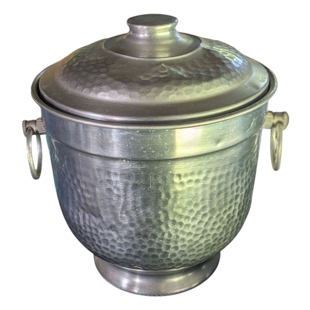 Vintage MCM Mid-Century Modern hammered aluminum lidded barware ice bucket